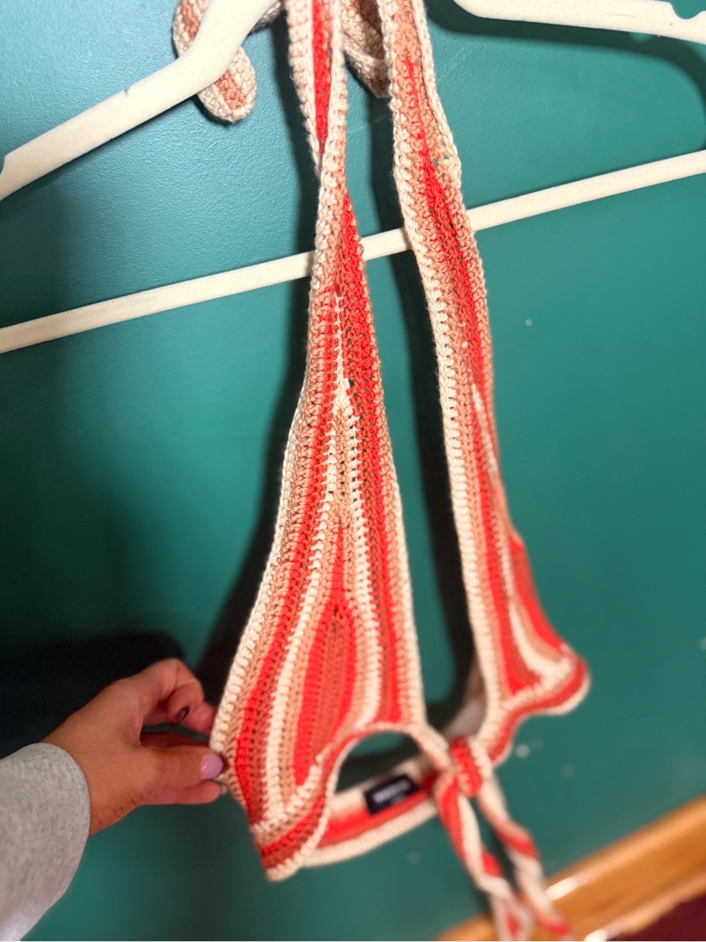 White Fox Boutique Crochet Halter Top - Coral & Cream